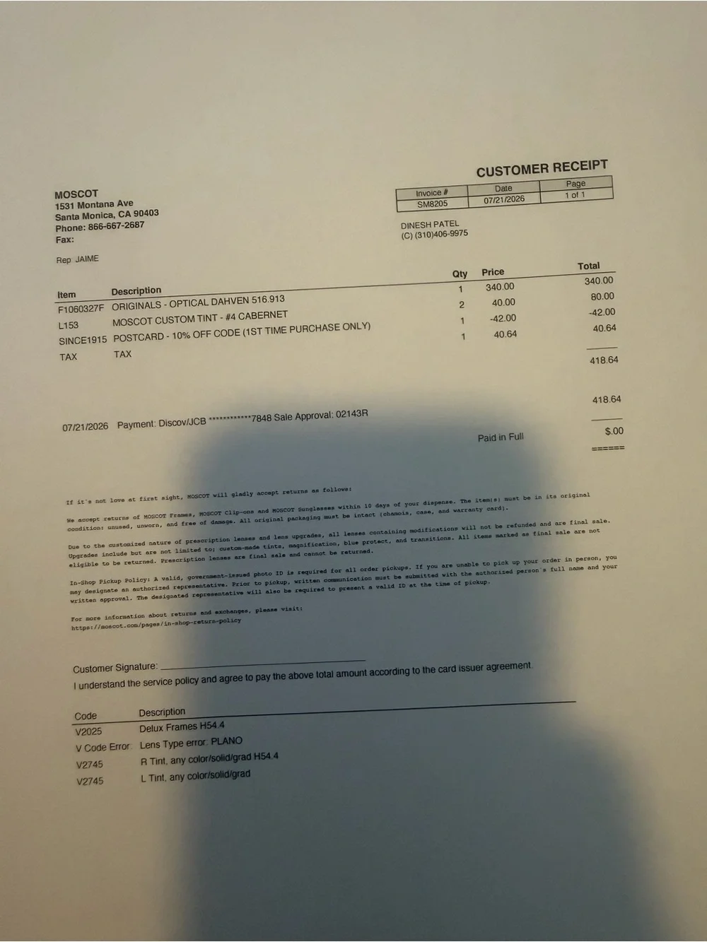 Moscot sunglass , Dahven, Matt black frame , Cabernet Lense : 44 See receipt.